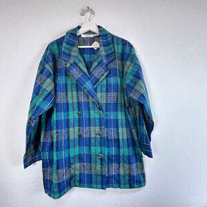 Vintage Victorias Secret Plaid Double-Breasted Blazer Jacket Medium Blue New